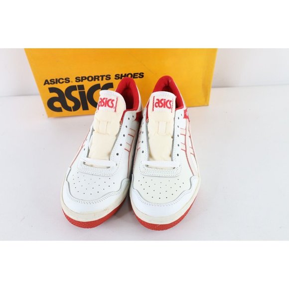NOS Vtg 90s Asics Mens Size 7.5 Spell Out Outrage Lo Sneakers Shoes White Red